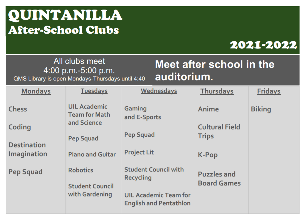 21/22 After School Clubs